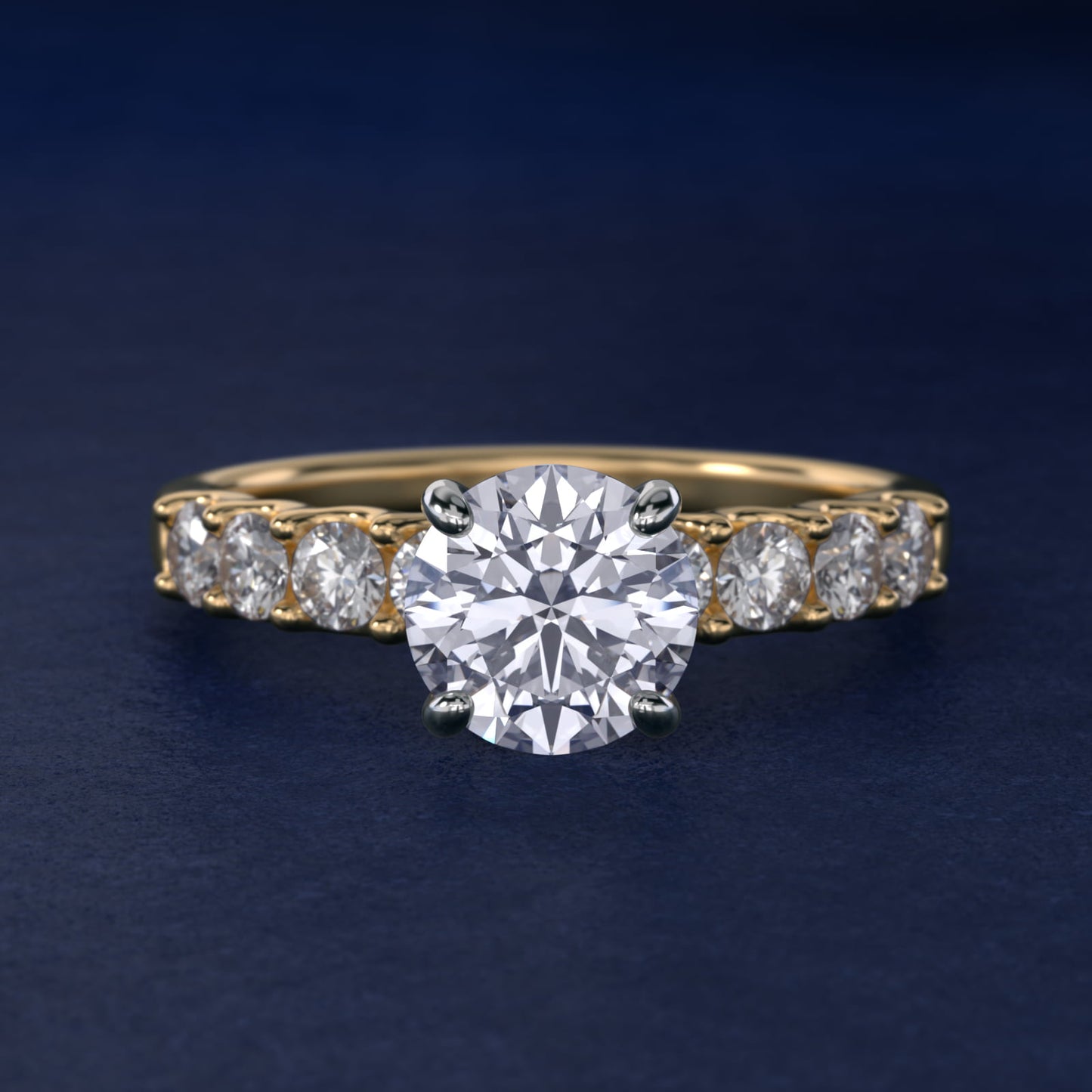 Eight Stone Contour Side Stone Diamond Shared Prong Engagement Ring In 14K Yellow Gold By James Allen - Round Center