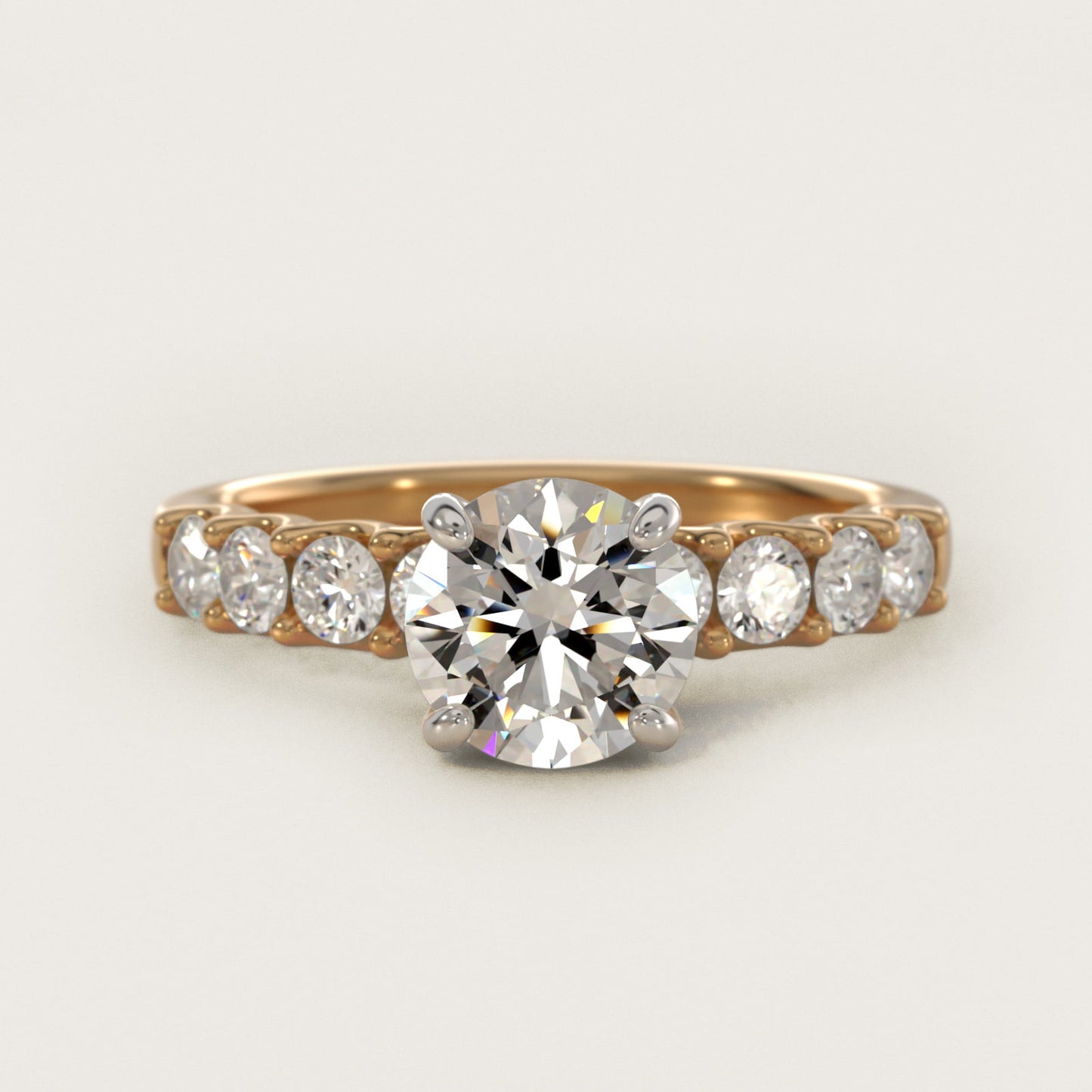 Eight Stone Contour Side Stone Diamond Shared Prong Engagement Ring In 18k Yellow Gold By James Allen - Round Center