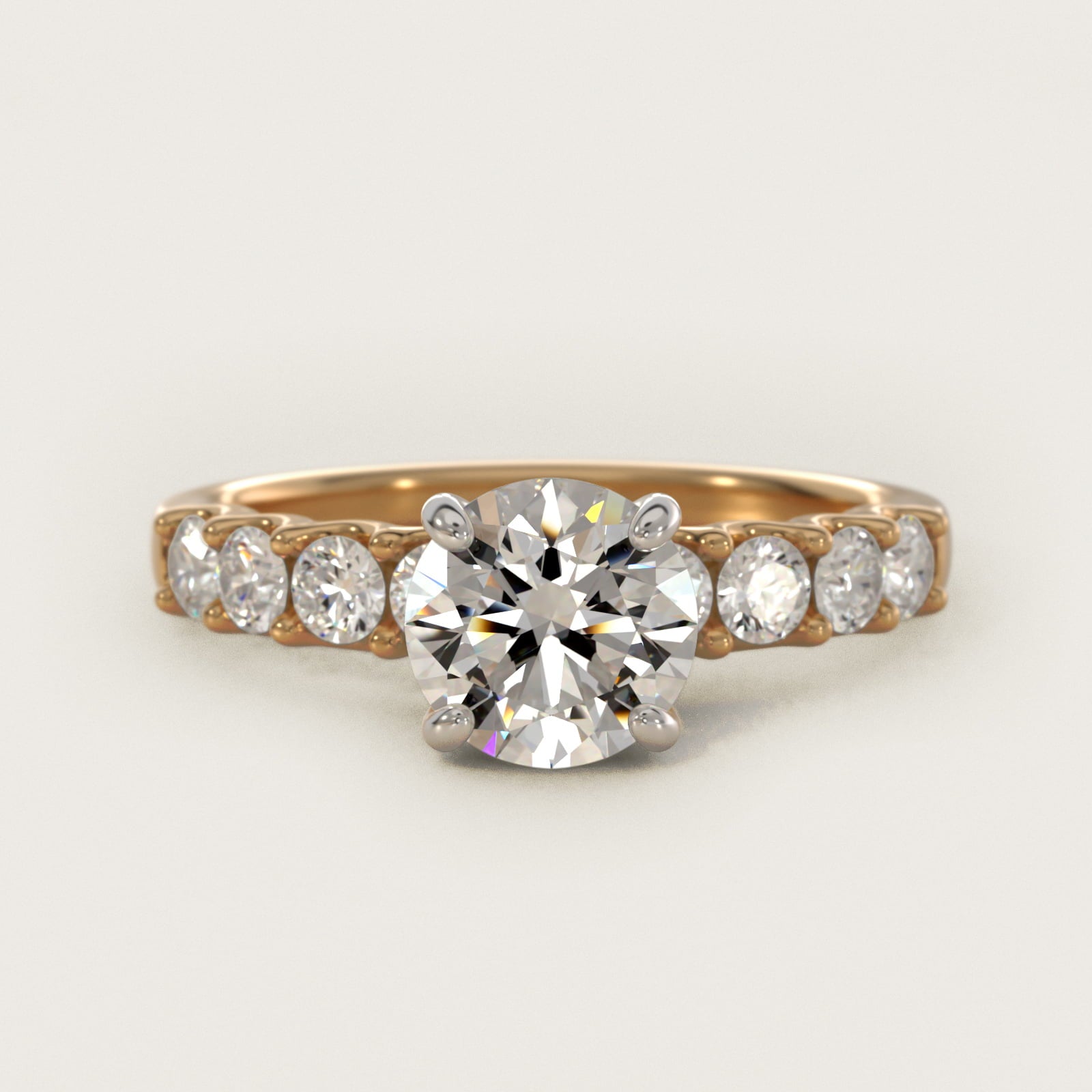 Eight Stone Contour Side Stone Diamond Shared Prong Engagement Ring In 18k Yellow Gold By James Allen - Round Center