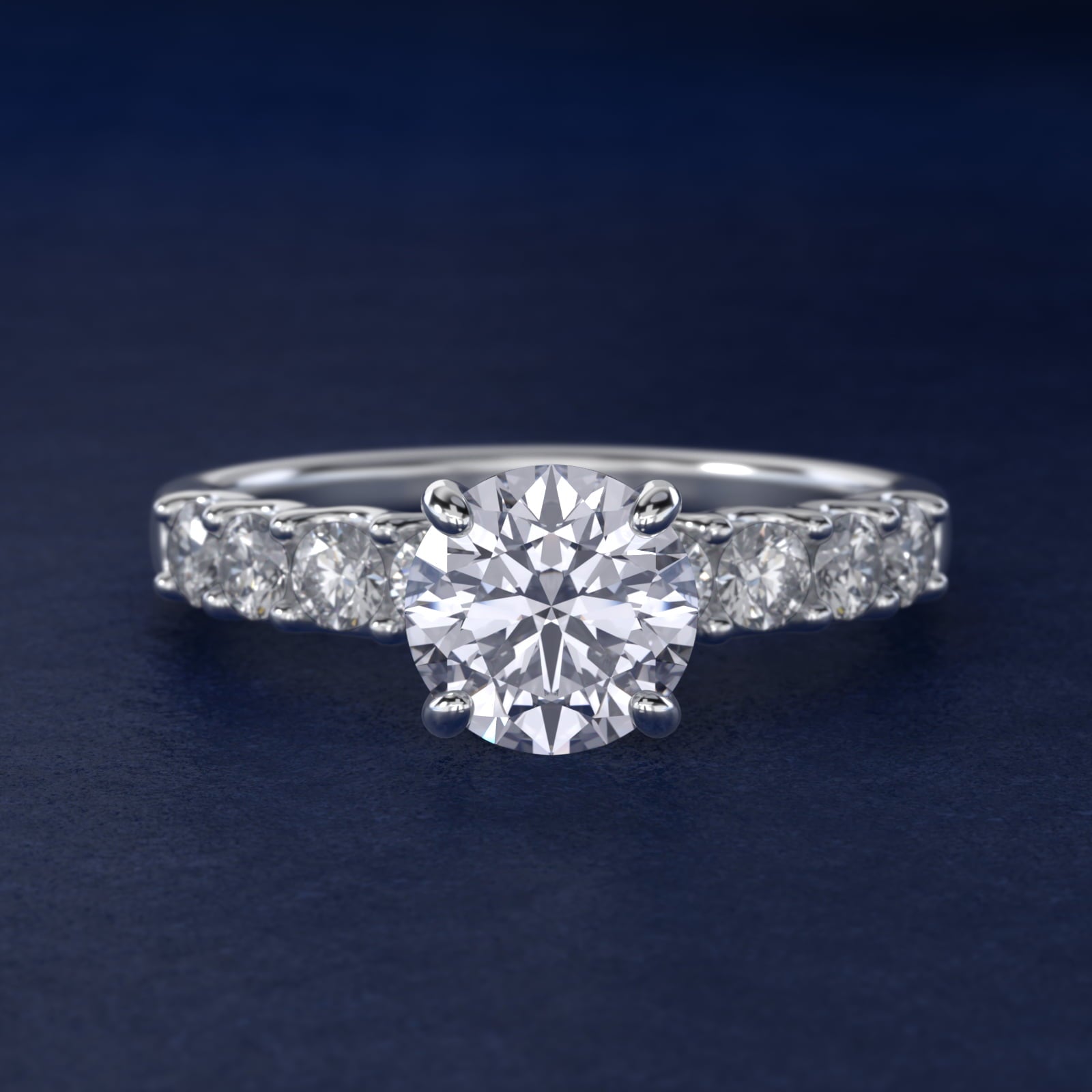 Eight Stone Contour Side Stone Diamond Shared Prong Engagement Ring In Platinum By James Allen - Round Center