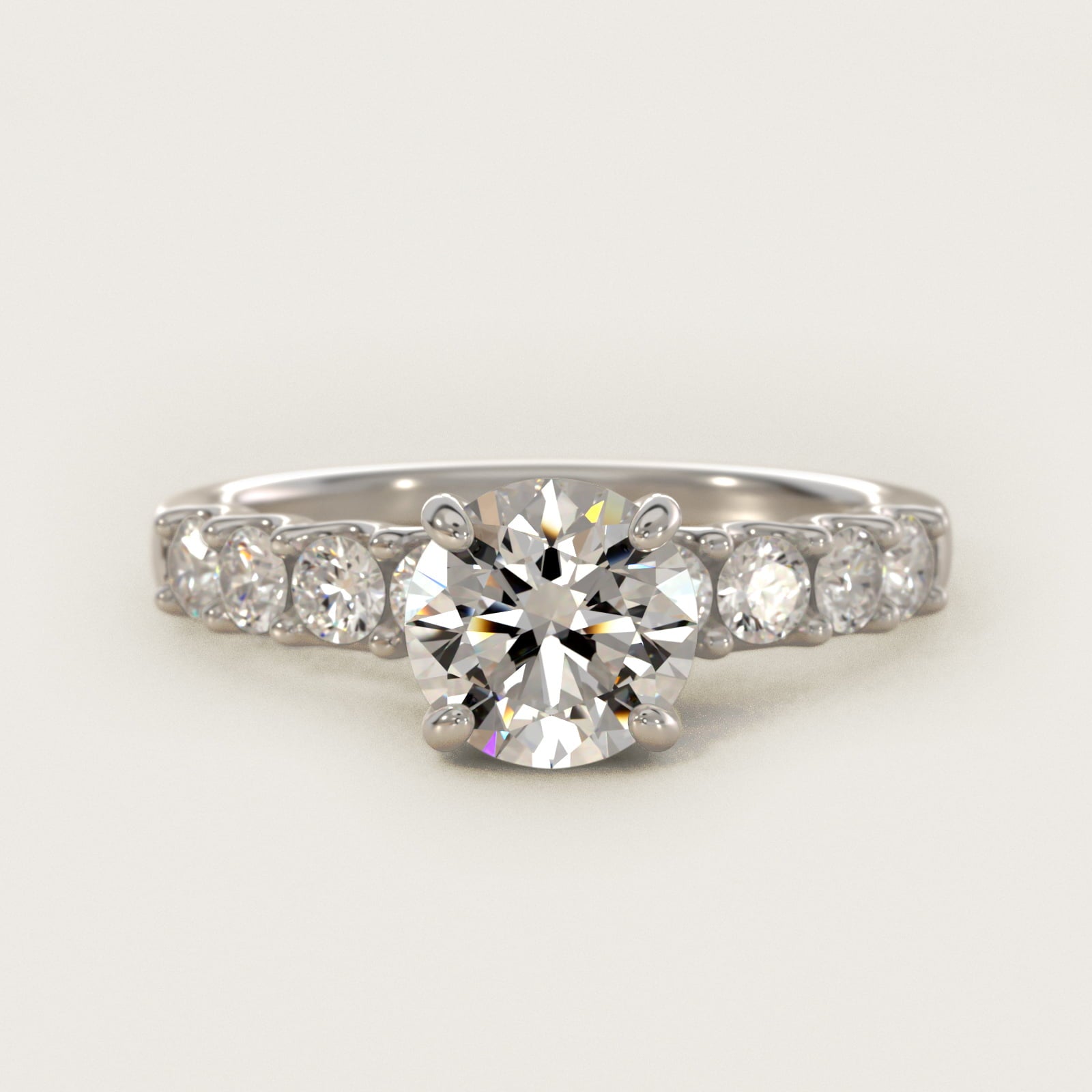 Eight Stone Contour Side Stone Diamond Shared Prong Engagement Ring In Platinum By James Allen - Round Center