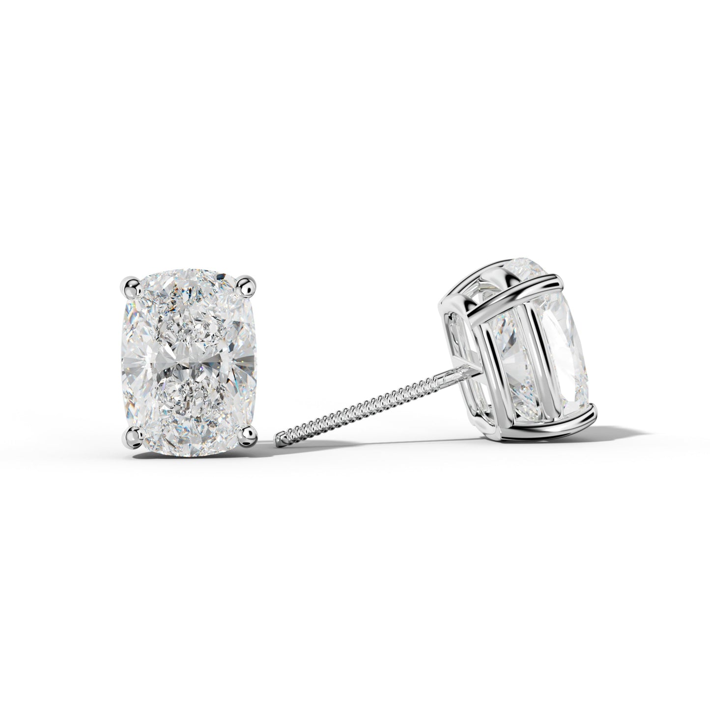 Elongated Cushion Diamond Stud Earrings With Classic Four  Prongs
