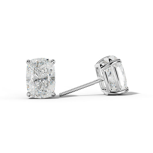 Elongated Cushion Diamond Stud Earrings With Classic Four  Prongs