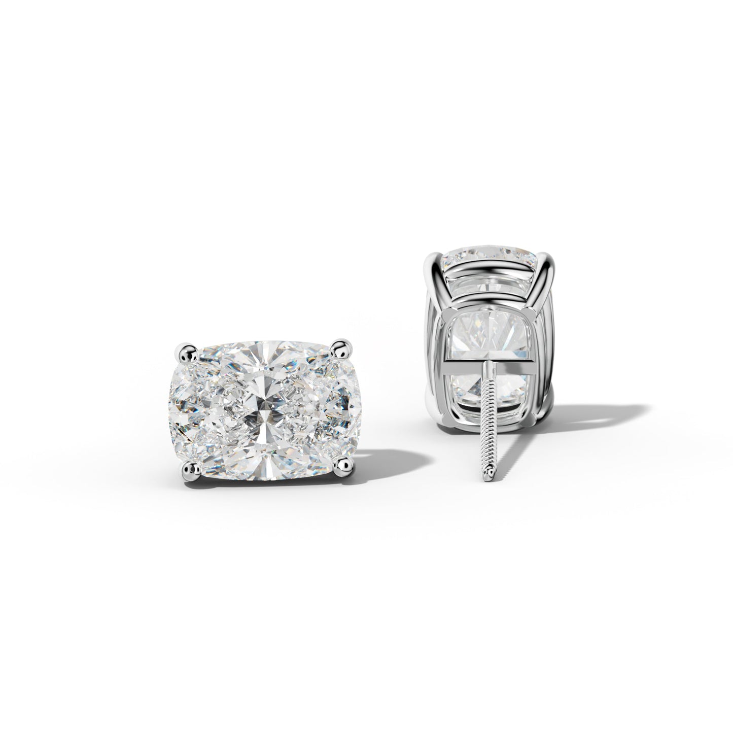 Elongated Cushion Diamond Stud Earrings With Classic Four  Prongs - 1/2 - 14K Yellow Gold