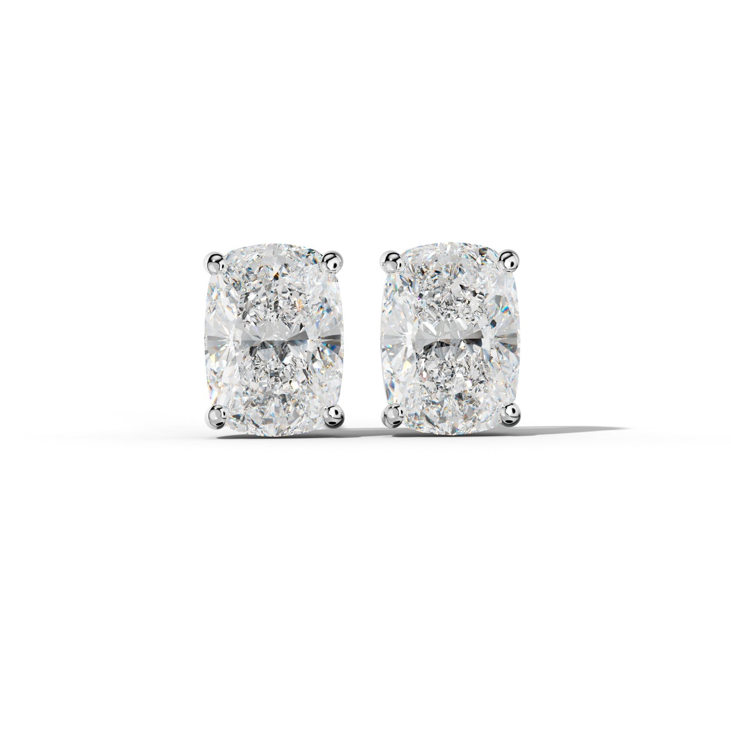 Elongated Cushion Diamond Stud Earrings With Classic Four  Prongs - 1/2 - 14K Rose Gold