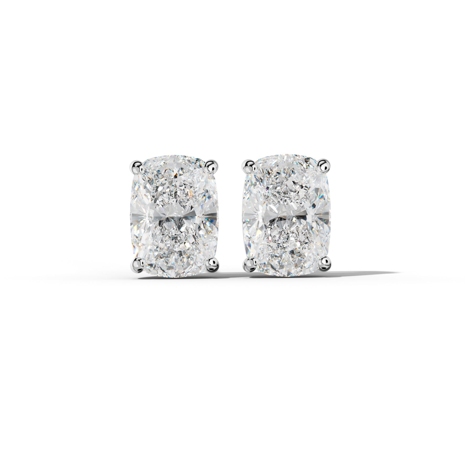 Elongated Cushion Diamond Stud Earrings With Classic Four  Prongs - 1/2 - 14K Rose Gold