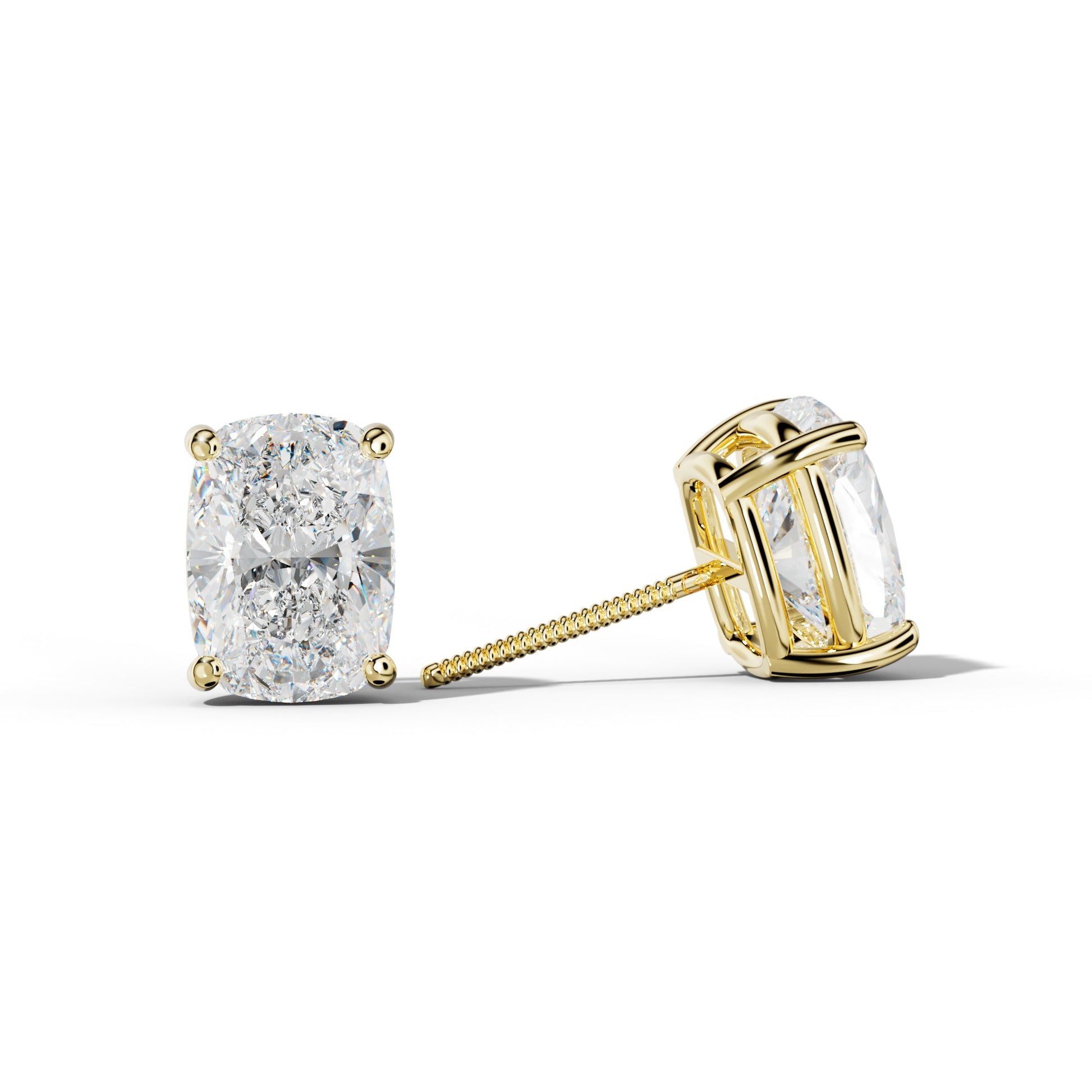 Elongated Cushion Diamond Stud Earrings With Classic Four  Prongs - 1/2 - 18K White Gold