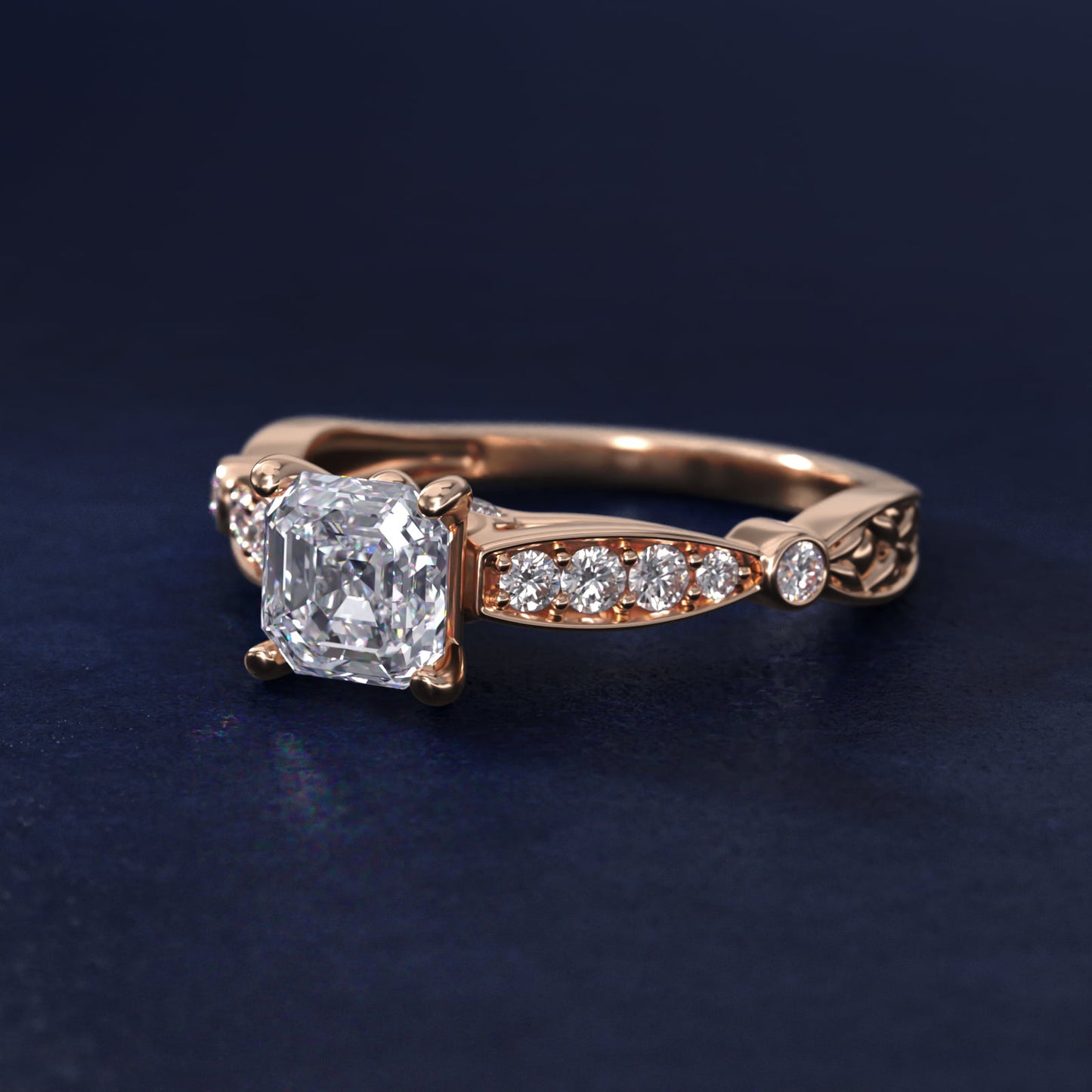 Embossed Vintage-Style Engagement Ring In 14K Rose Gold By James Allen - Asscher Center