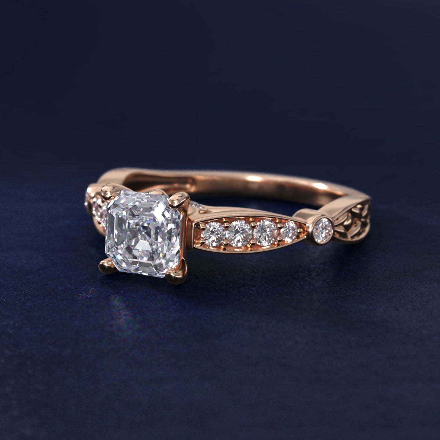 Embossed Vintage-Style Engagement Ring In 18k Rose Gold By James Allen - Asscher Center