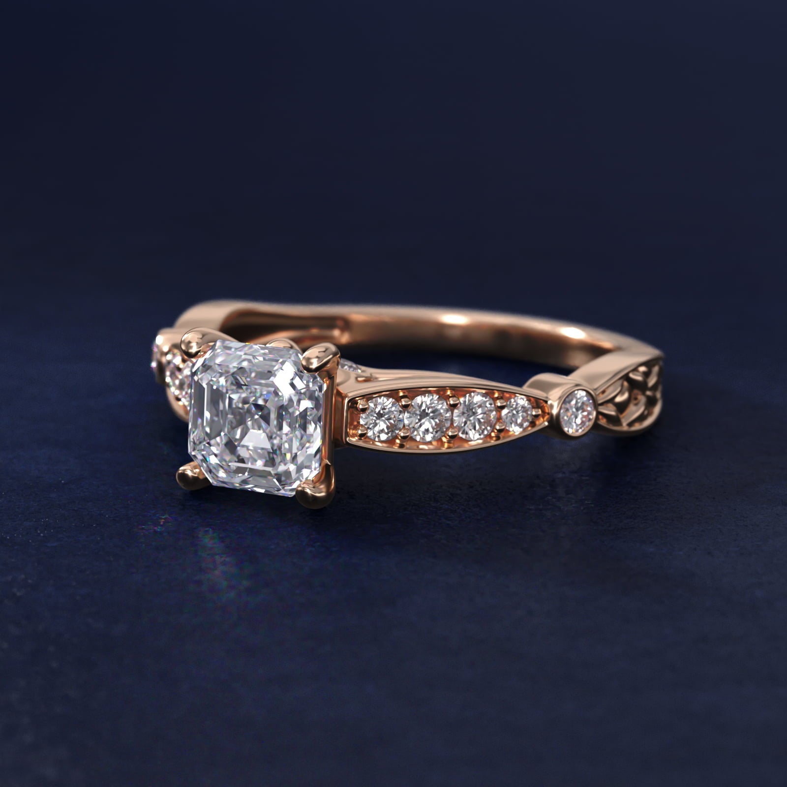 Embossed Vintage-Style Engagement Ring In 18k Rose Gold By James Allen - Asscher Center