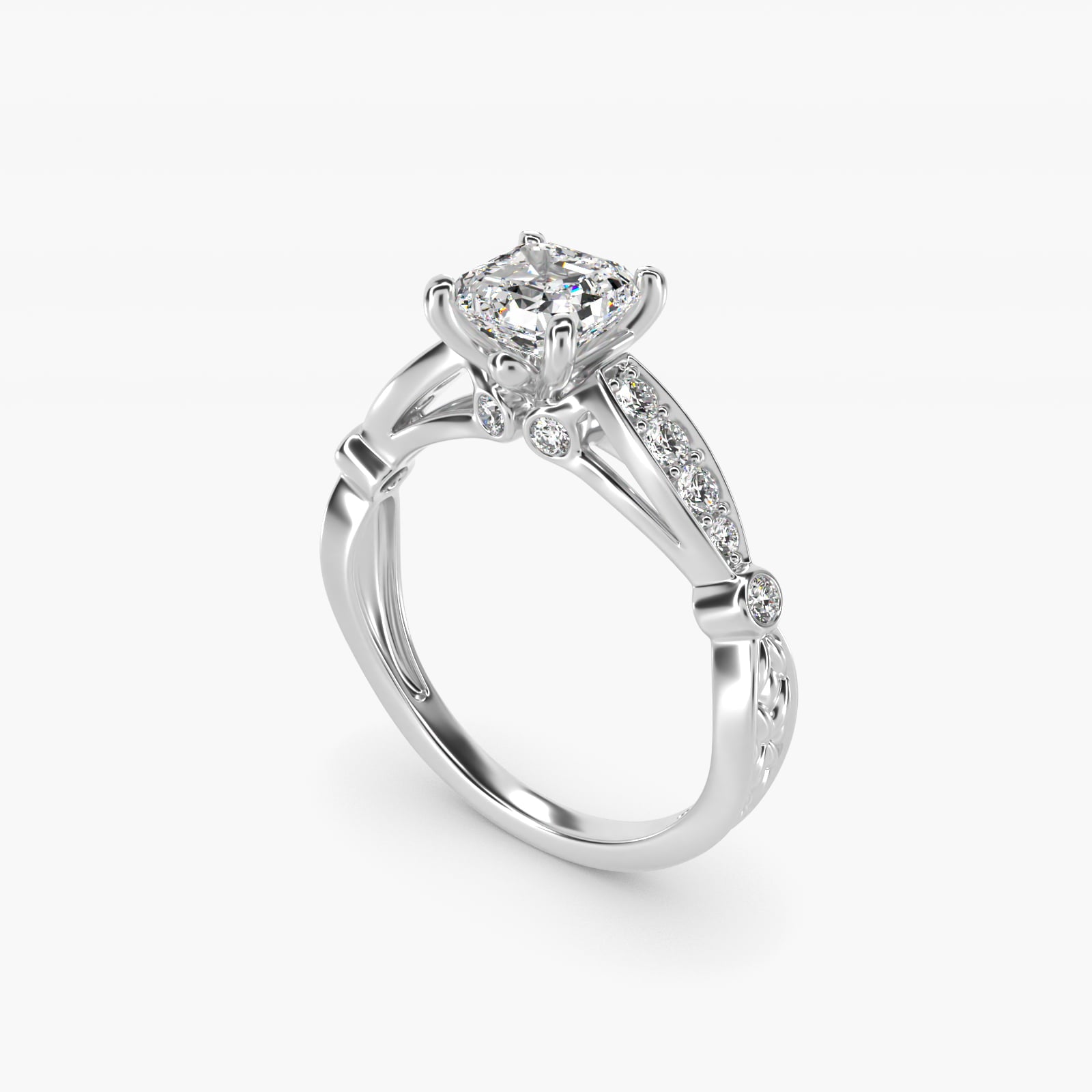 Embossed Vintage-Style Engagement Ring In 14K White Gold By James Allen - Asscher Center