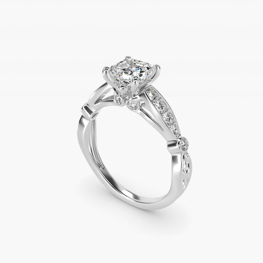 Embossed Vintage-Style Engagement Ring In 14K White Gold By James Allen - Asscher Center