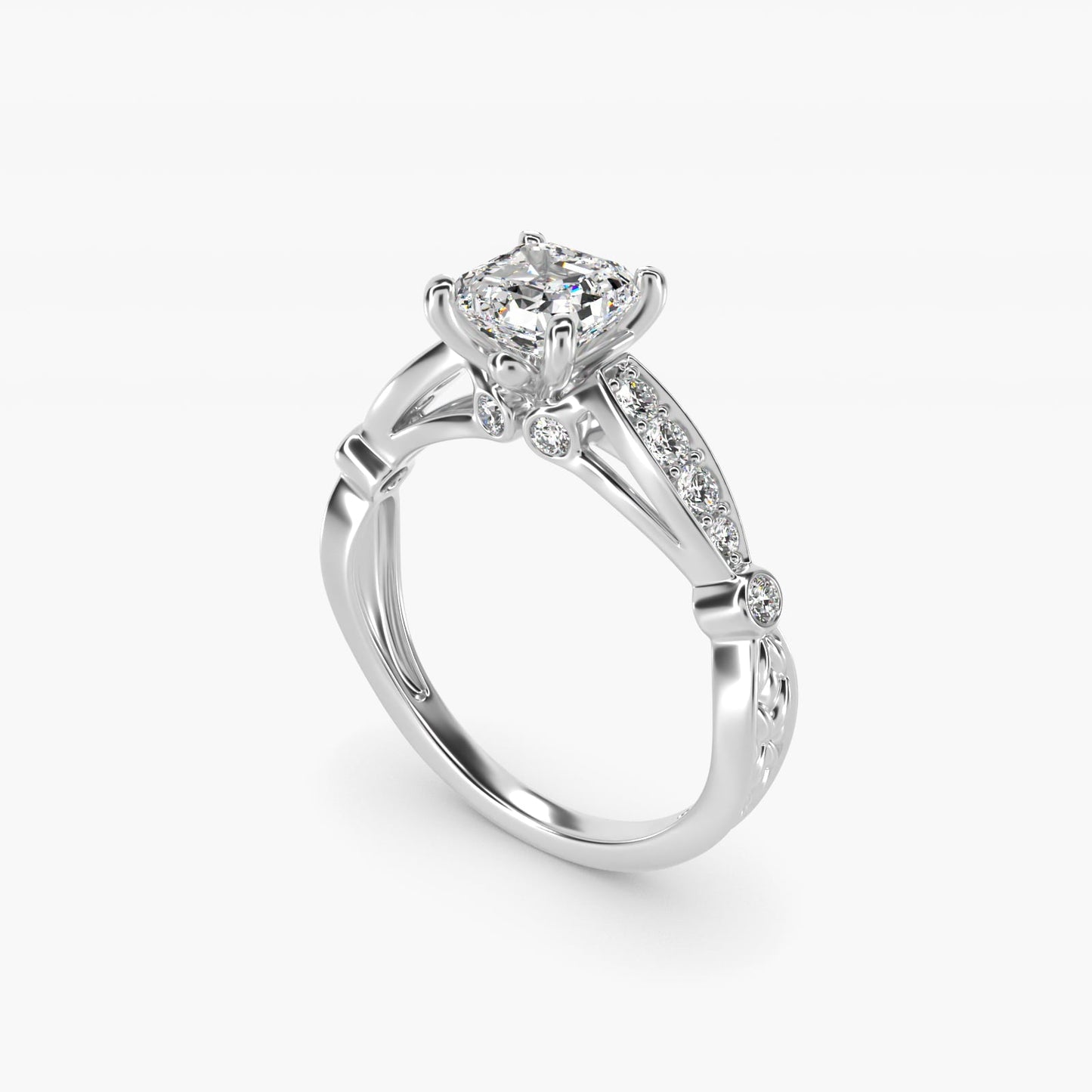Embossed Vintage-Style Engagement Ring In 18k White Gold By James Allen - Asscher Center