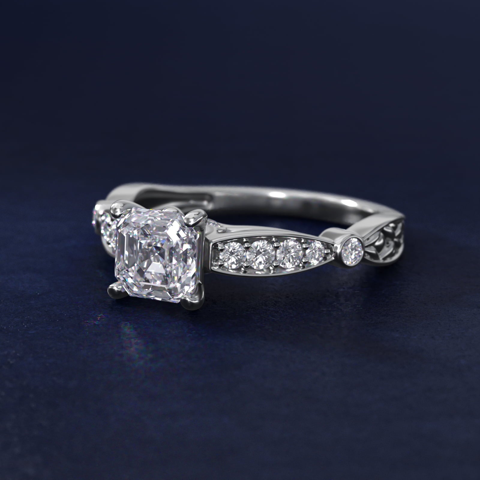 Embossed Vintage-Style Engagement Ring In 14K White Gold By James Allen - Asscher Center