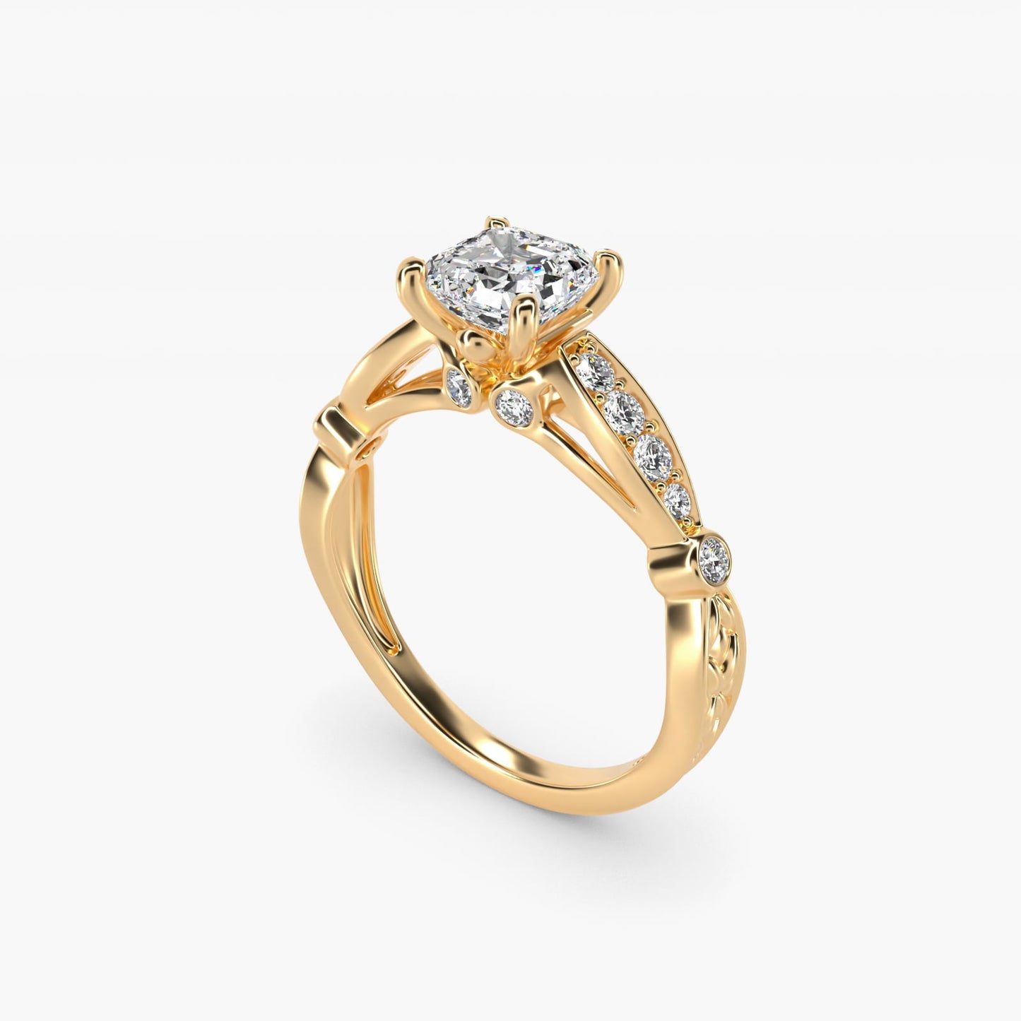 Embossed Vintage-Style Engagement Ring In 18k Yellow Gold By James Allen - Asscher Center