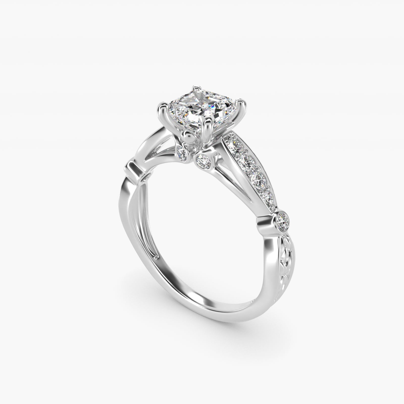 Embossed Vintage-Style Engagement Ring In Platinum By James Allen - Asscher Center
