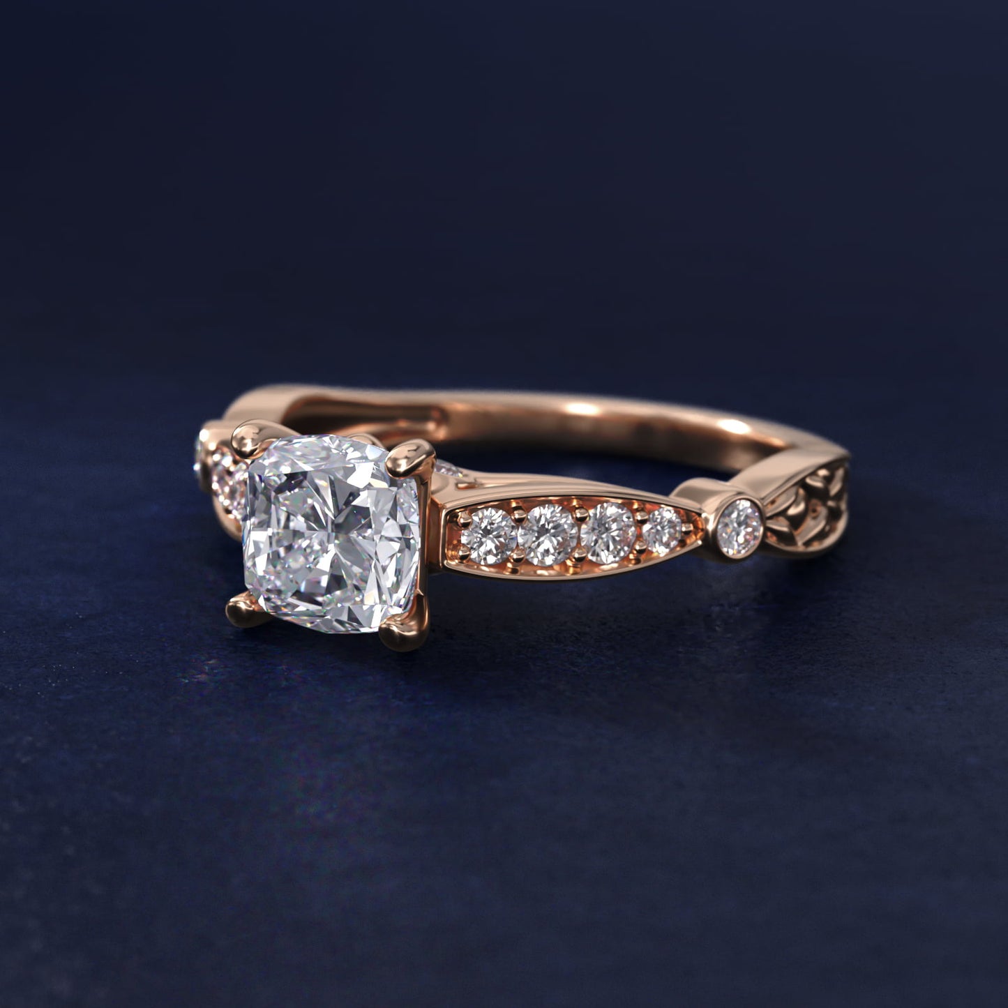 Embossed Vintage-Style Engagement Ring In 14K Rose Gold By James Allen - Cushion Center