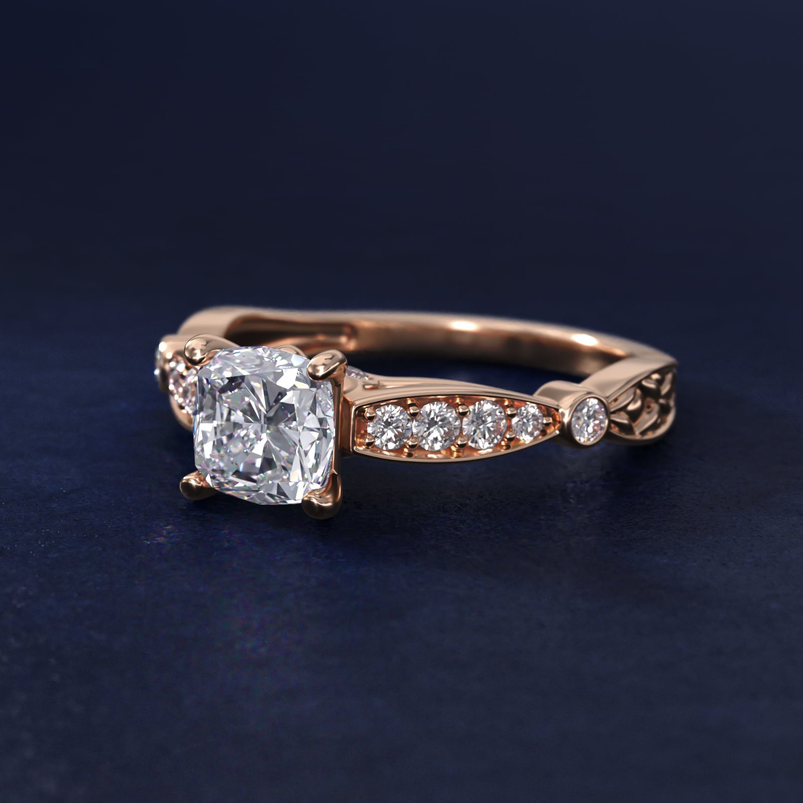 Embossed Vintage-Style Engagement Ring In 14K Rose Gold By James Allen - Cushion Center