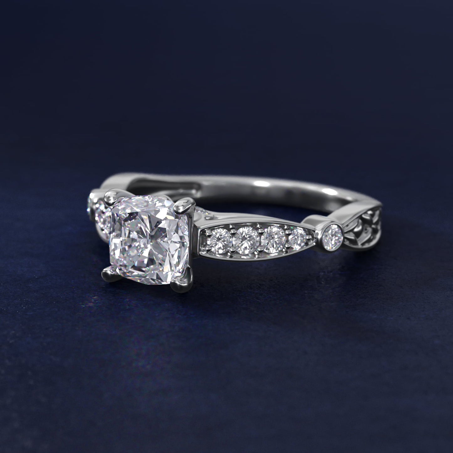 Embossed Vintage-Style Engagement Ring In 14K White Gold By James Allen - Cushion Center