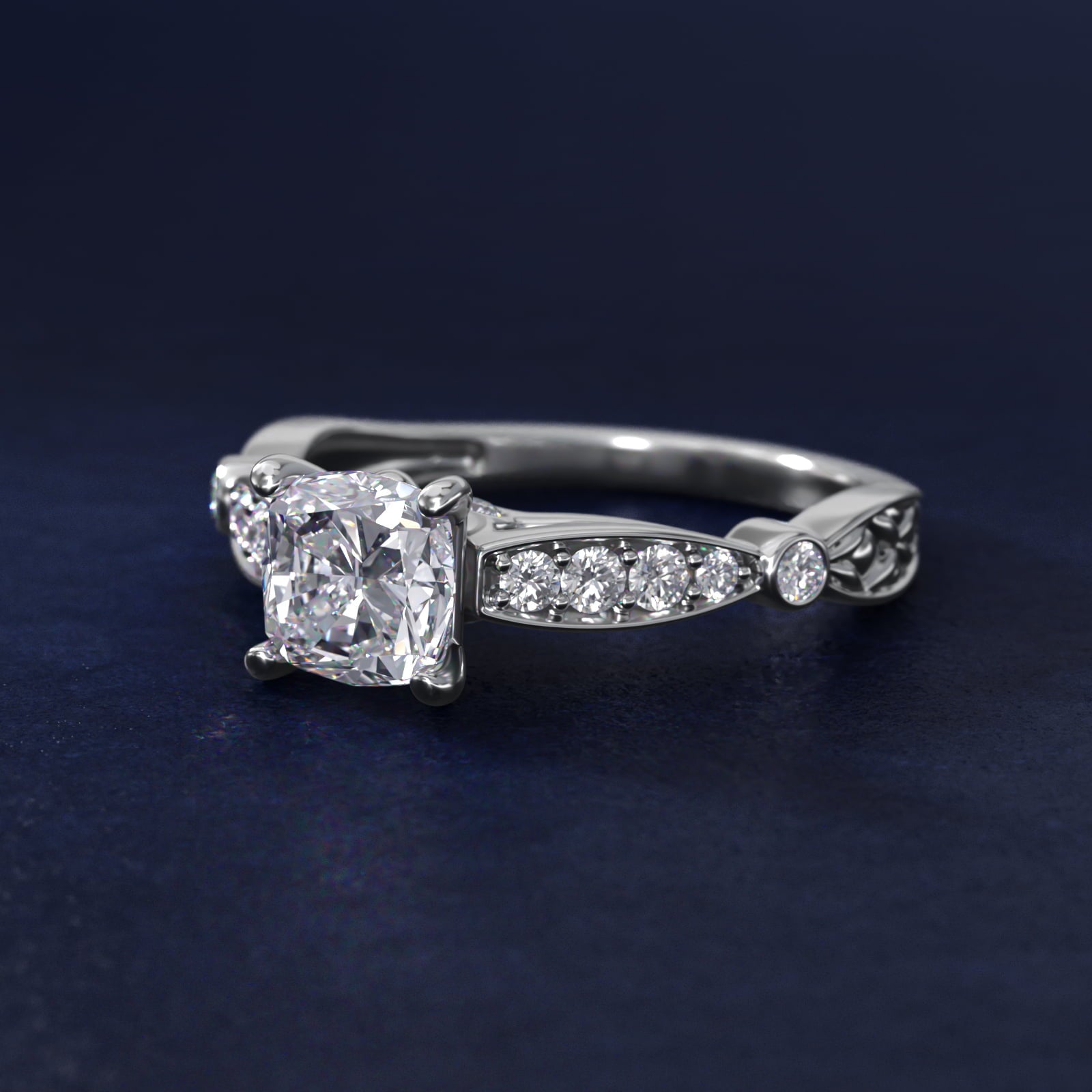 Embossed Vintage-Style Engagement Ring In 14K White Gold By James Allen - Cushion Center