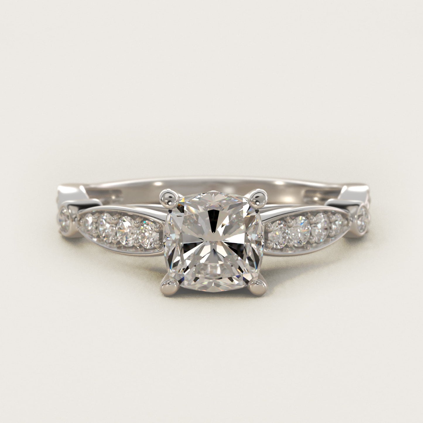Embossed Vintage-Style Engagement Ring In 14K White Gold By James Allen - Cushion Center