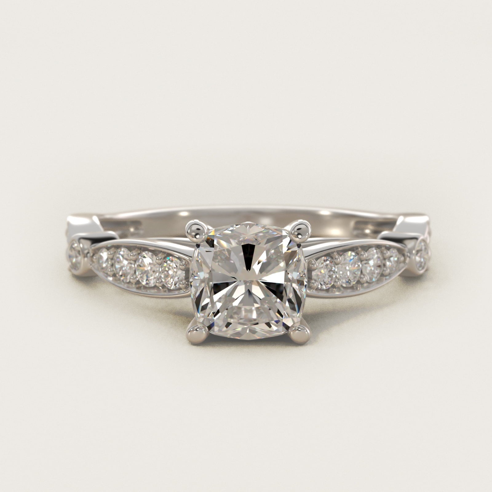 Embossed Vintage-Style Engagement Ring In 18k White Gold By James Allen - Cushion Center