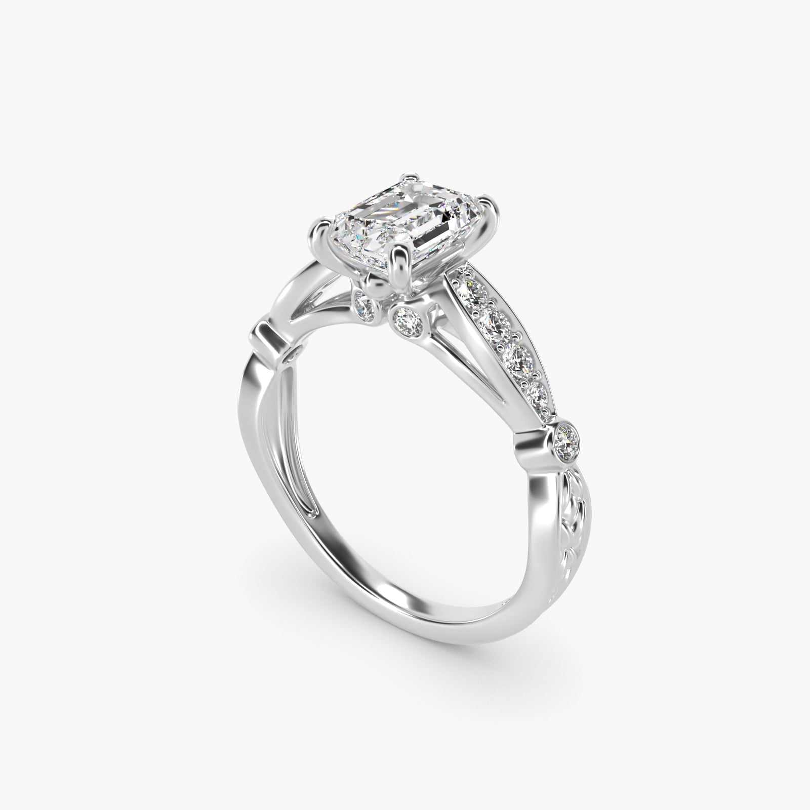 Embossed Vintage-Style Engagement Ring In 14K White Gold By James Allen - Emerald Center