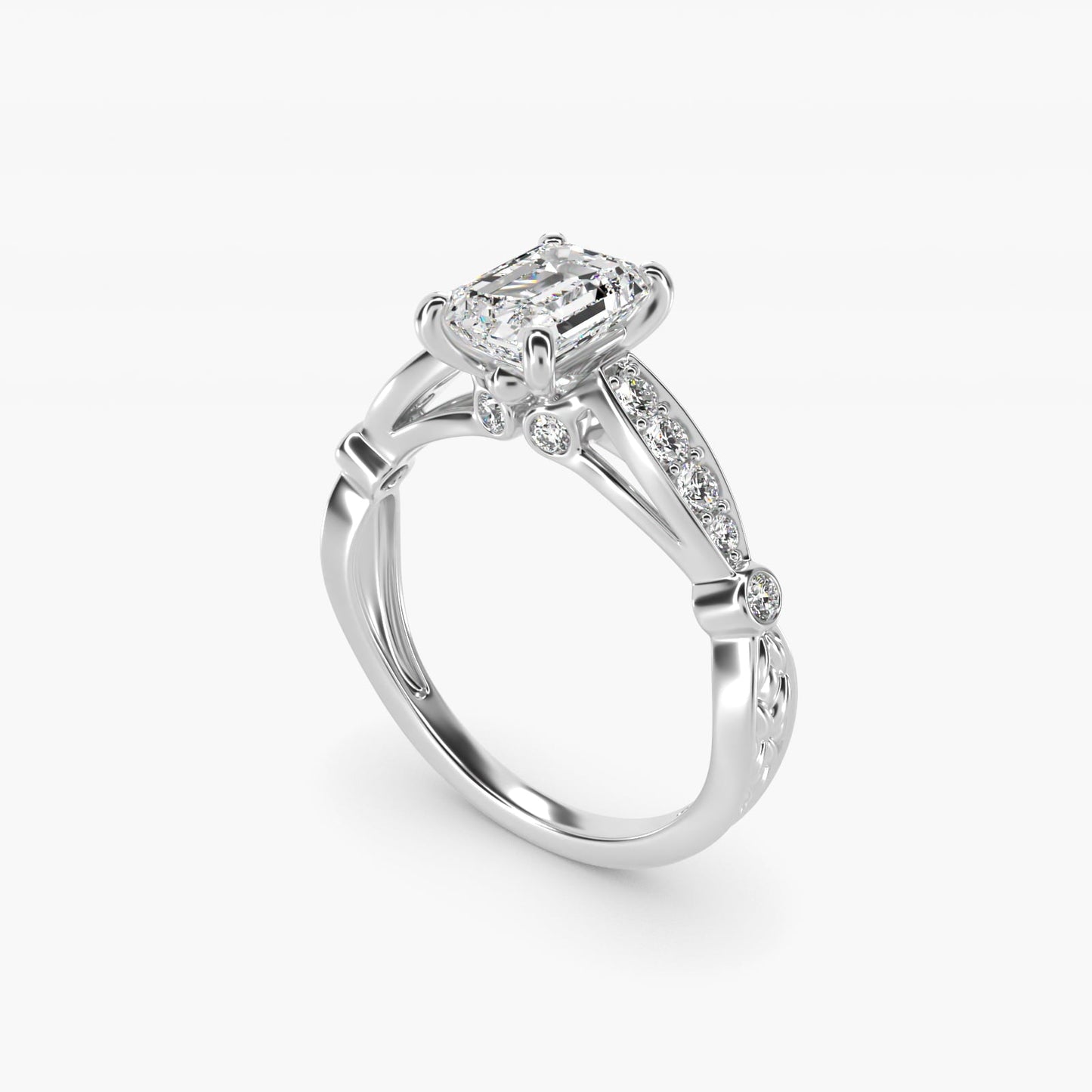 Embossed Vintage-Style Engagement Ring In 18k White Gold By James Allen - Emerald Center
