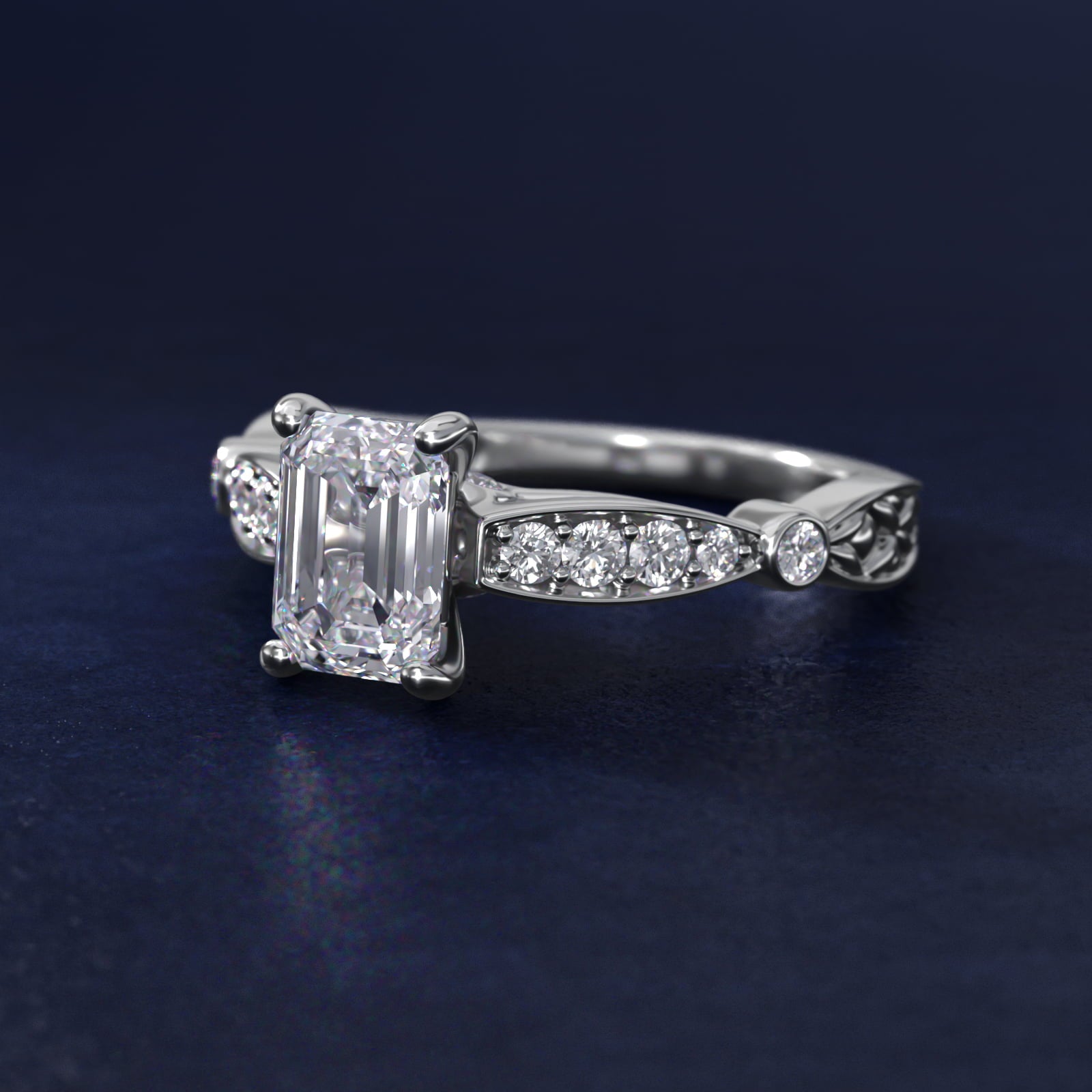 Embossed Vintage-Style Engagement Ring In 14K White Gold By James Allen - Emerald Center