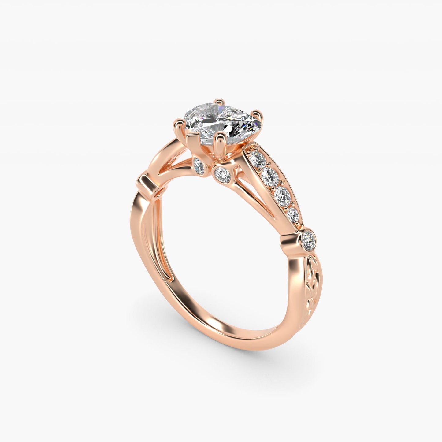 Embossed Vintage-Style Engagement Ring In 14K Rose Gold By James Allen - Heart Center