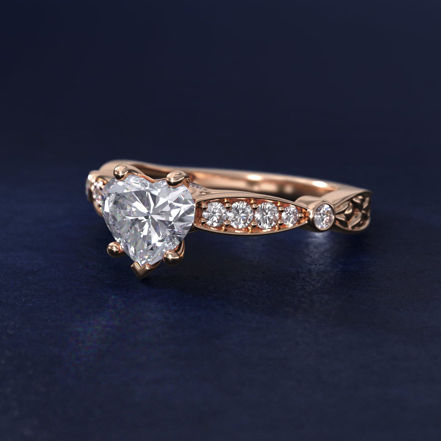 Embossed Vintage-Style Engagement Ring In 14K Rose Gold By James Allen - Heart Center