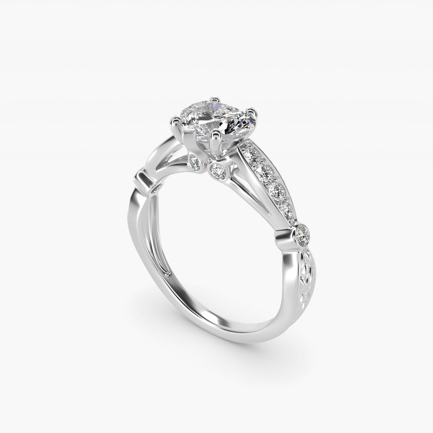 Embossed Vintage-Style Engagement Ring In 14K White Gold By James Allen - Heart Center