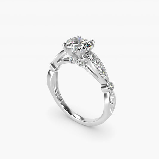 Embossed Vintage-Style Engagement Ring In 14K White Gold By James Allen - Heart Center