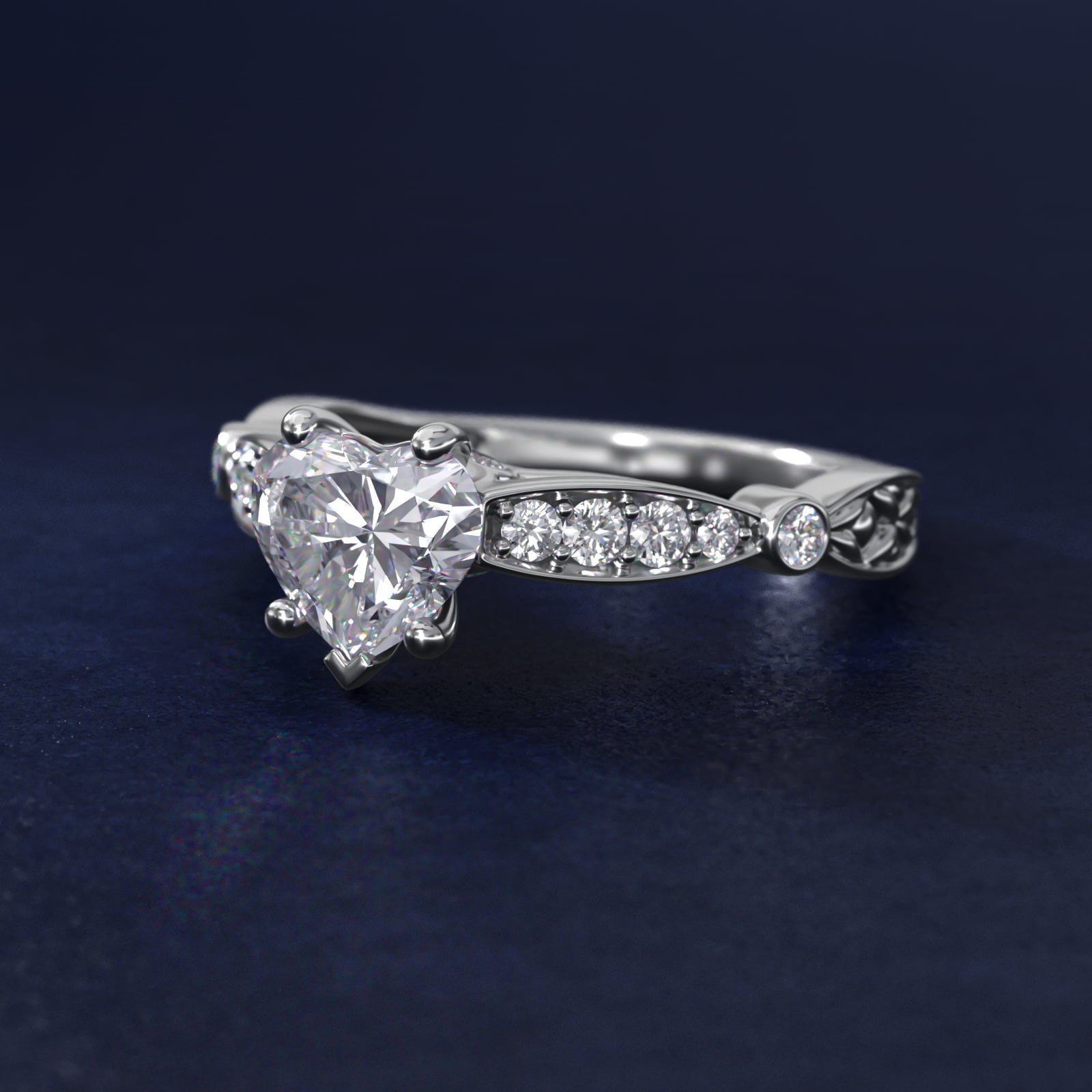 Embossed Vintage-Style Engagement Ring In 14K White Gold By James Allen - Heart Center