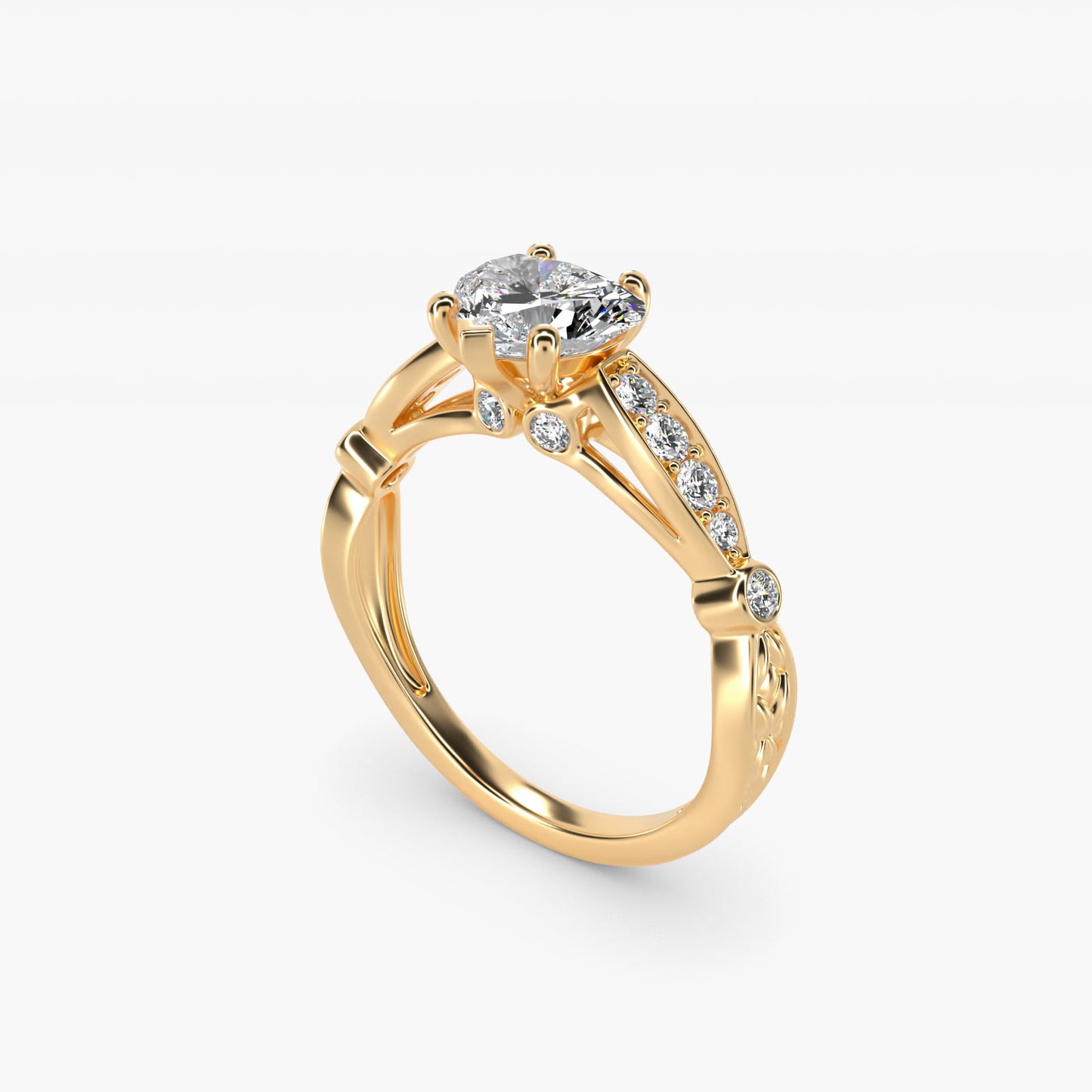 Embossed Vintage-Style Engagement Ring In 14K Yellow Gold By James Allen - Heart Center