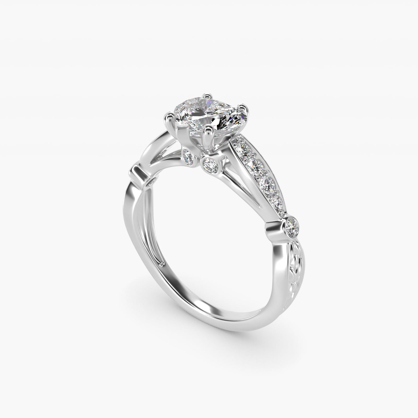 Embossed Vintage-Style Engagement Ring In Platinum By James Allen - Heart Center