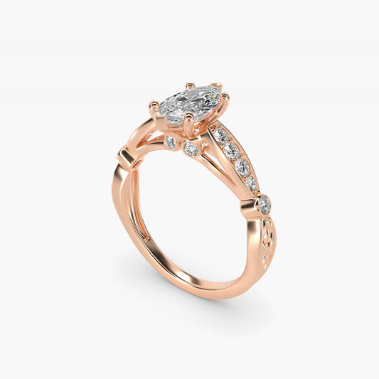 Embossed Vintage-Style Engagement Ring In 18k Rose Gold By James Allen - Marquise Center