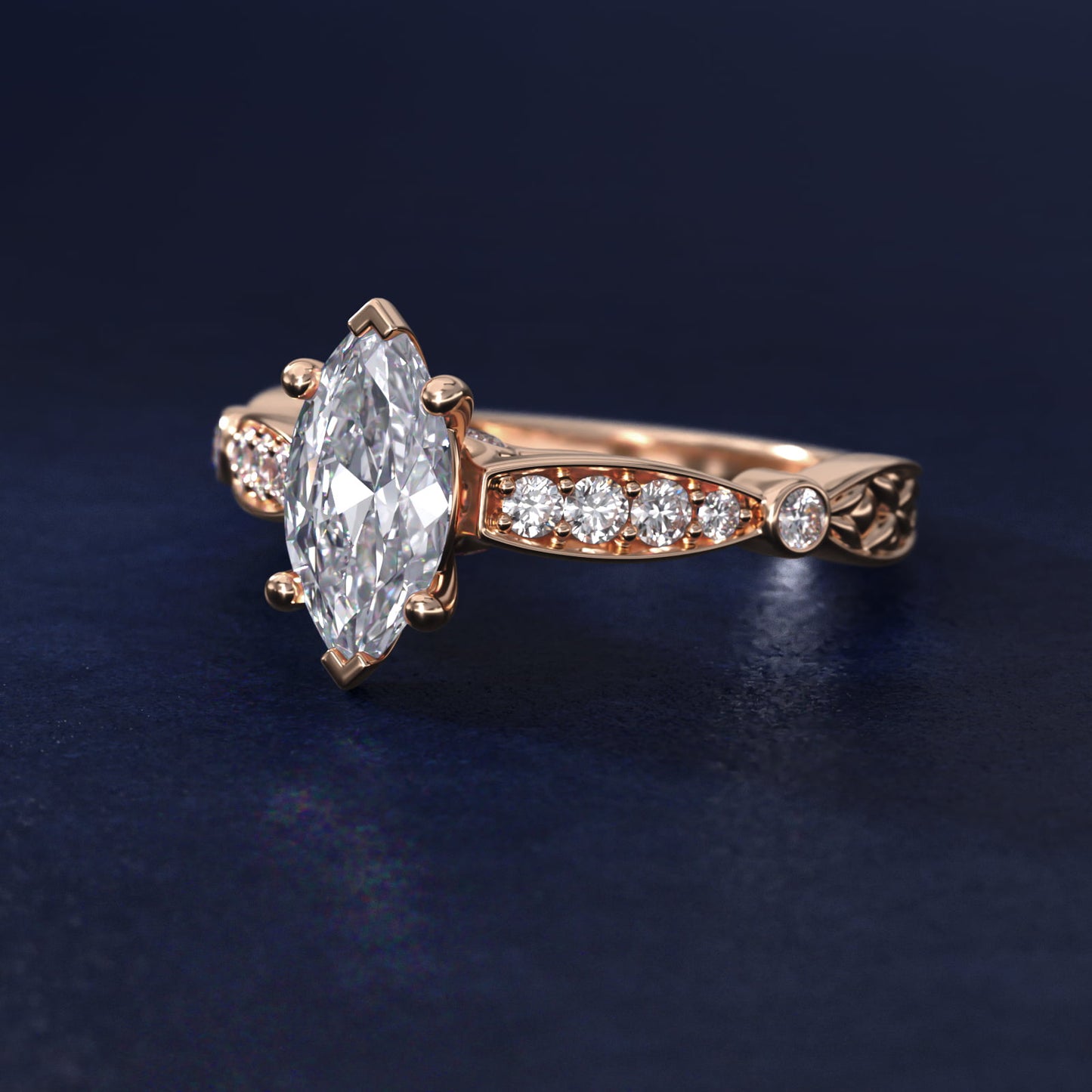 Embossed Vintage-Style Engagement Ring In 14K Rose Gold By James Allen - Marquise Center