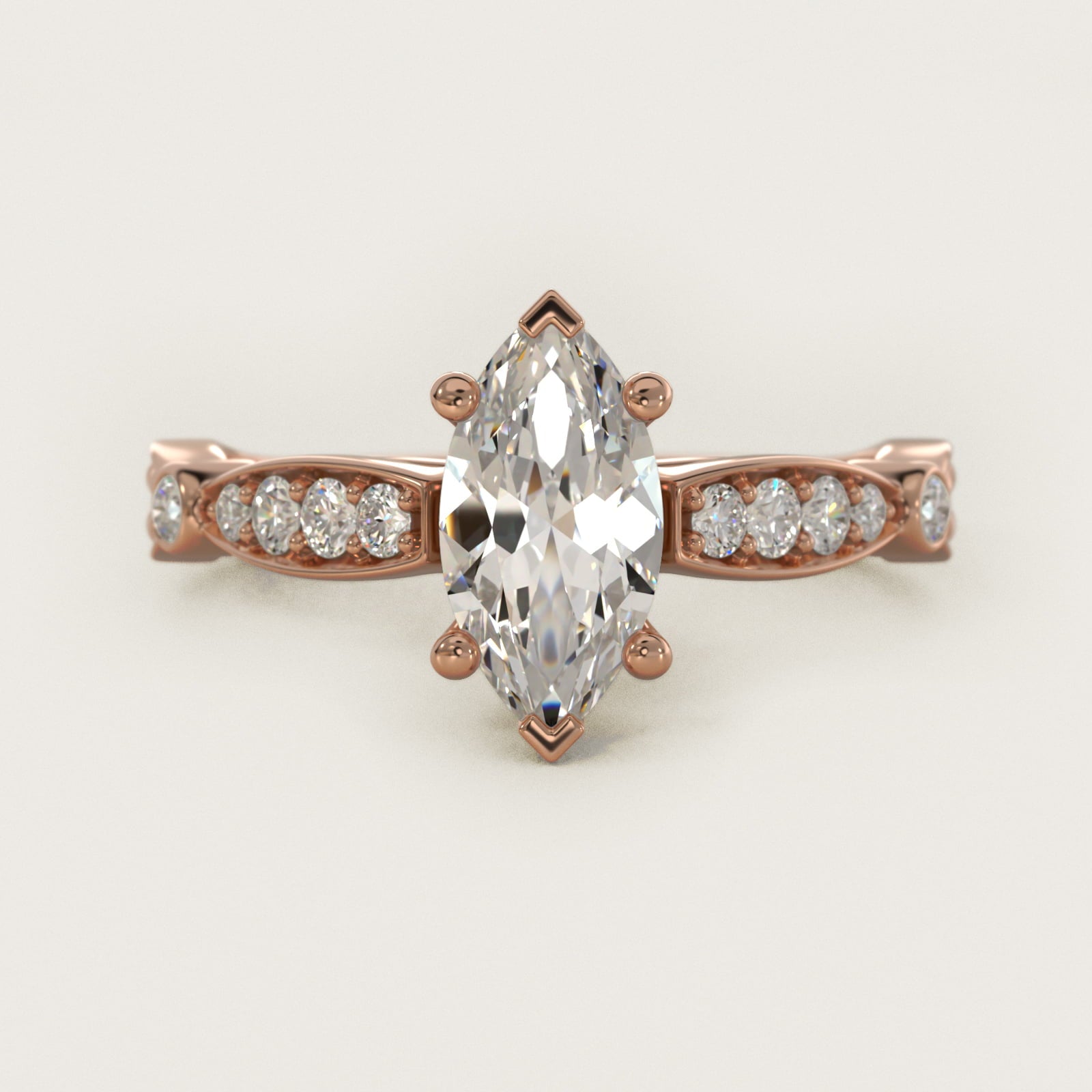 Embossed Vintage-Style Engagement Ring In 14K Rose Gold By James Allen - Marquise Center