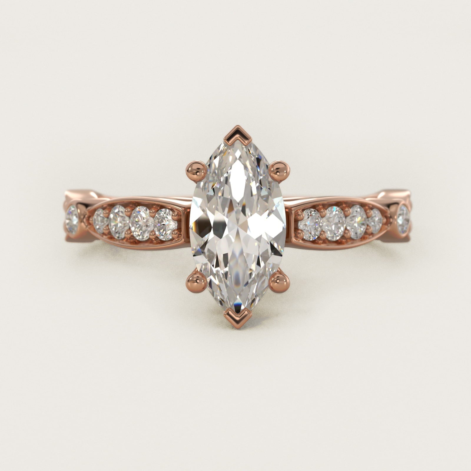 Embossed Vintage-Style Engagement Ring In 18k Rose Gold By James Allen - Marquise Center