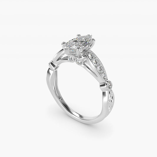 Embossed Vintage-Style Engagement Ring In 14K White Gold By James Allen - Marquise Center