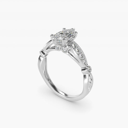 Embossed Vintage-Style Engagement Ring In 18k White Gold By James Allen - Marquise Center