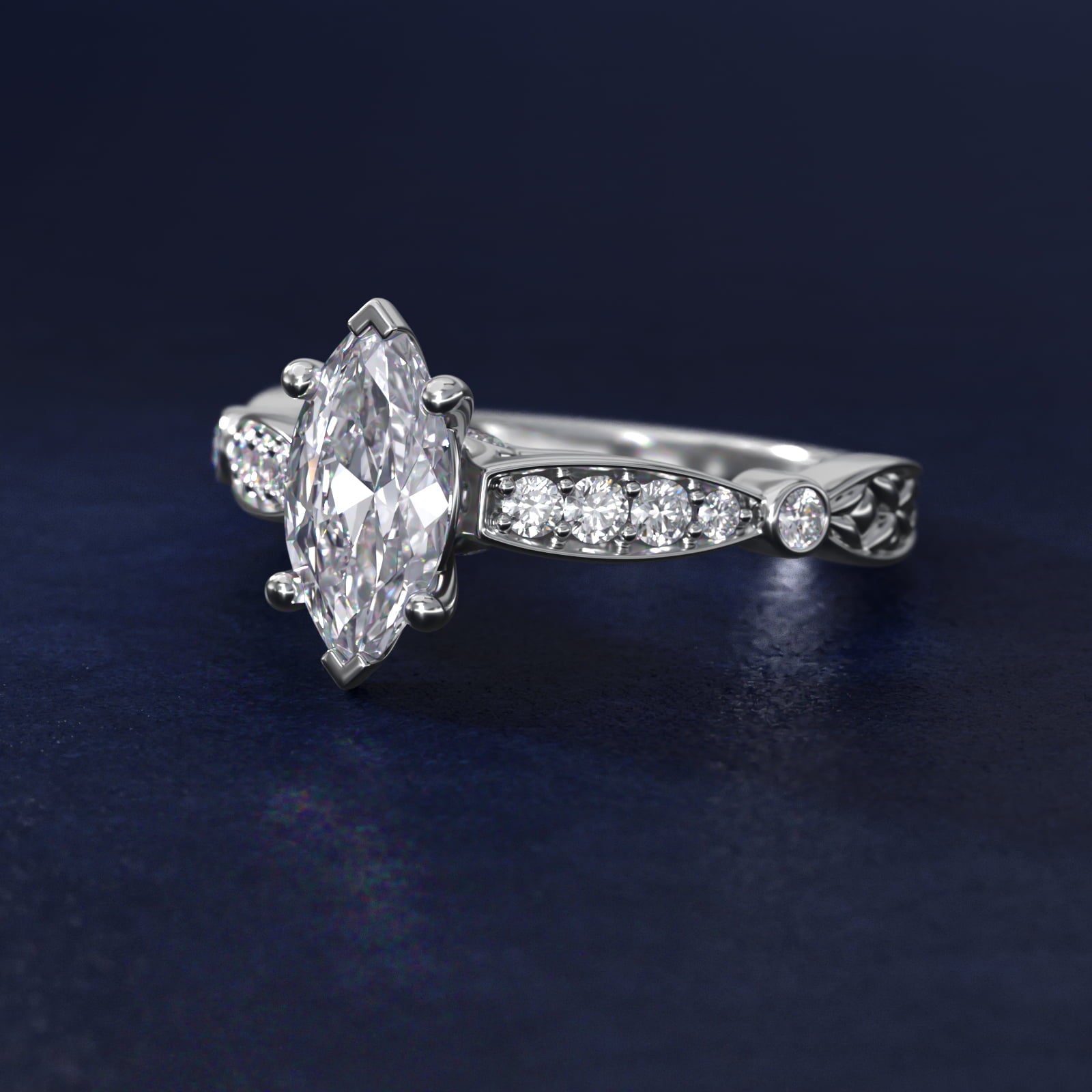Embossed Vintage-Style Engagement Ring In 14K White Gold By James Allen - Marquise Center
