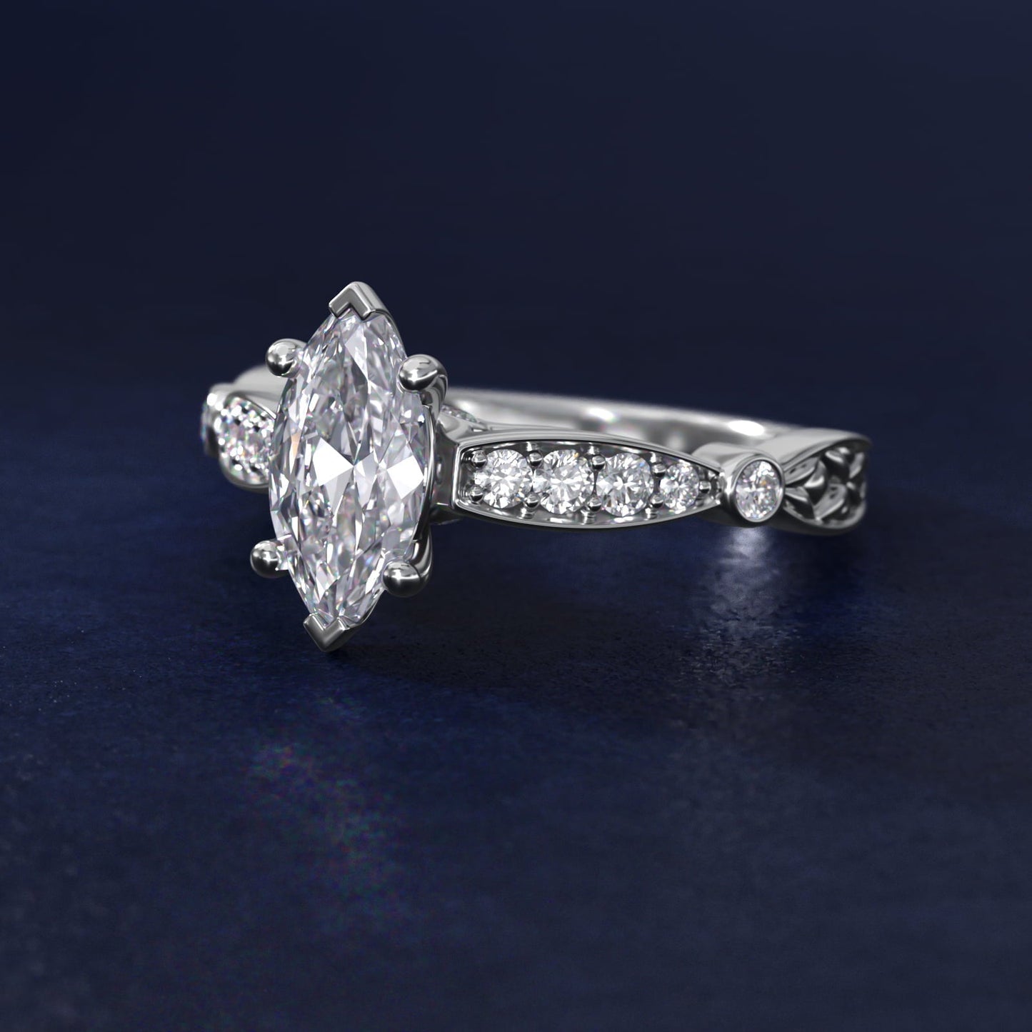 Embossed Vintage-Style Engagement Ring In 18k White Gold By James Allen - Marquise Center