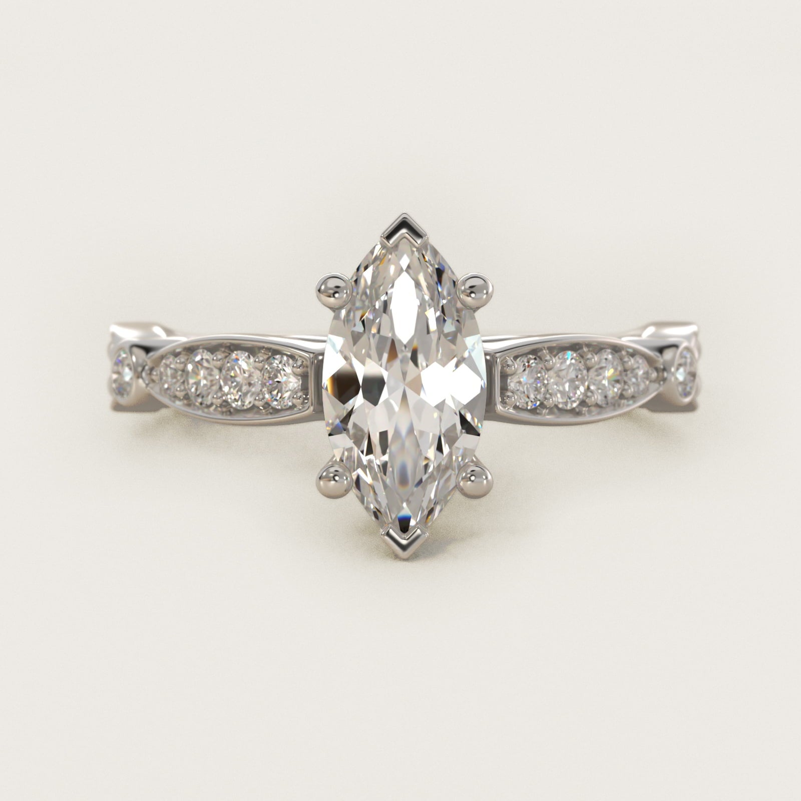 Embossed Vintage-Style Engagement Ring In 14K White Gold By James Allen - Marquise Center