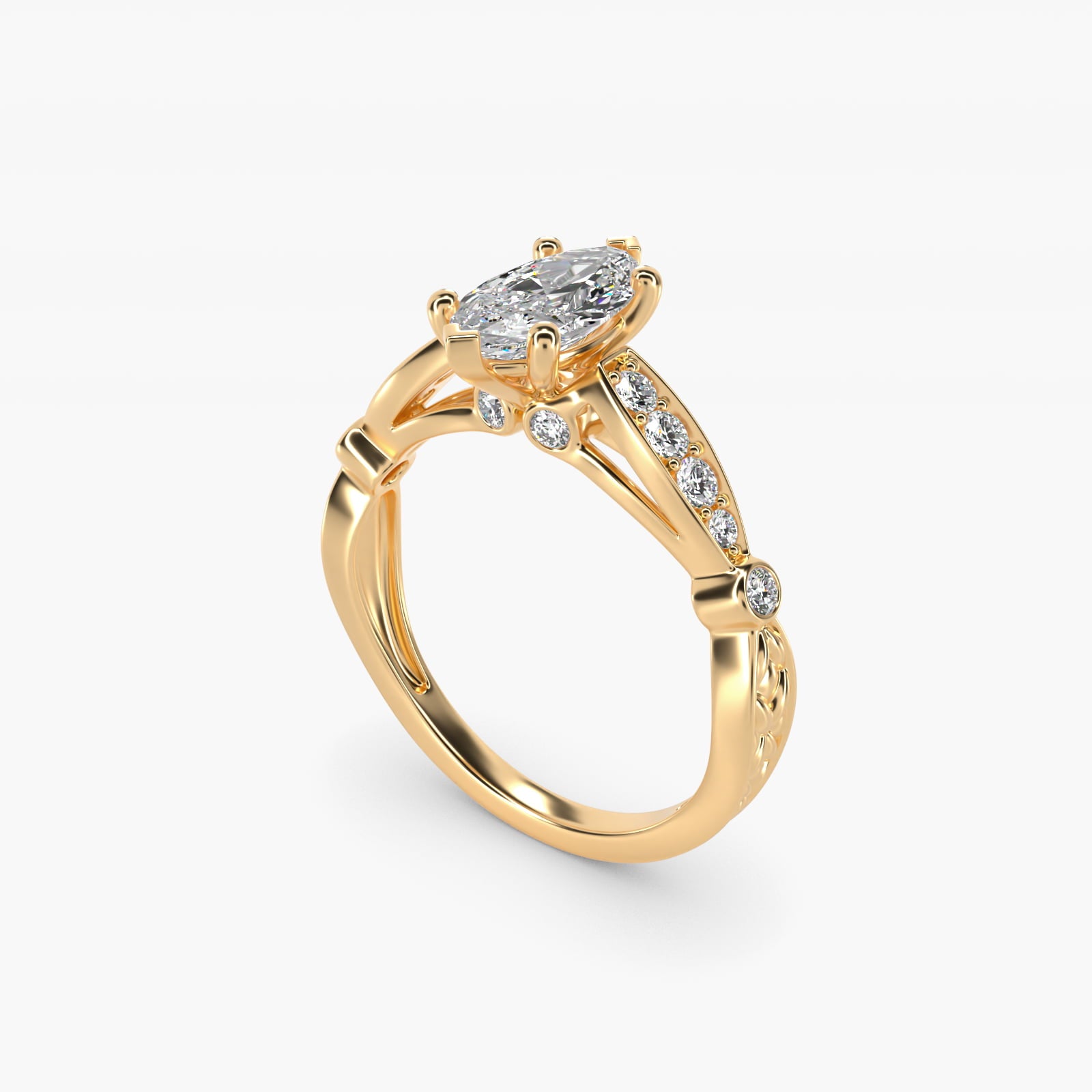 Embossed Vintage-Style Engagement Ring In 14K Yellow Gold By James Allen - Marquise Center