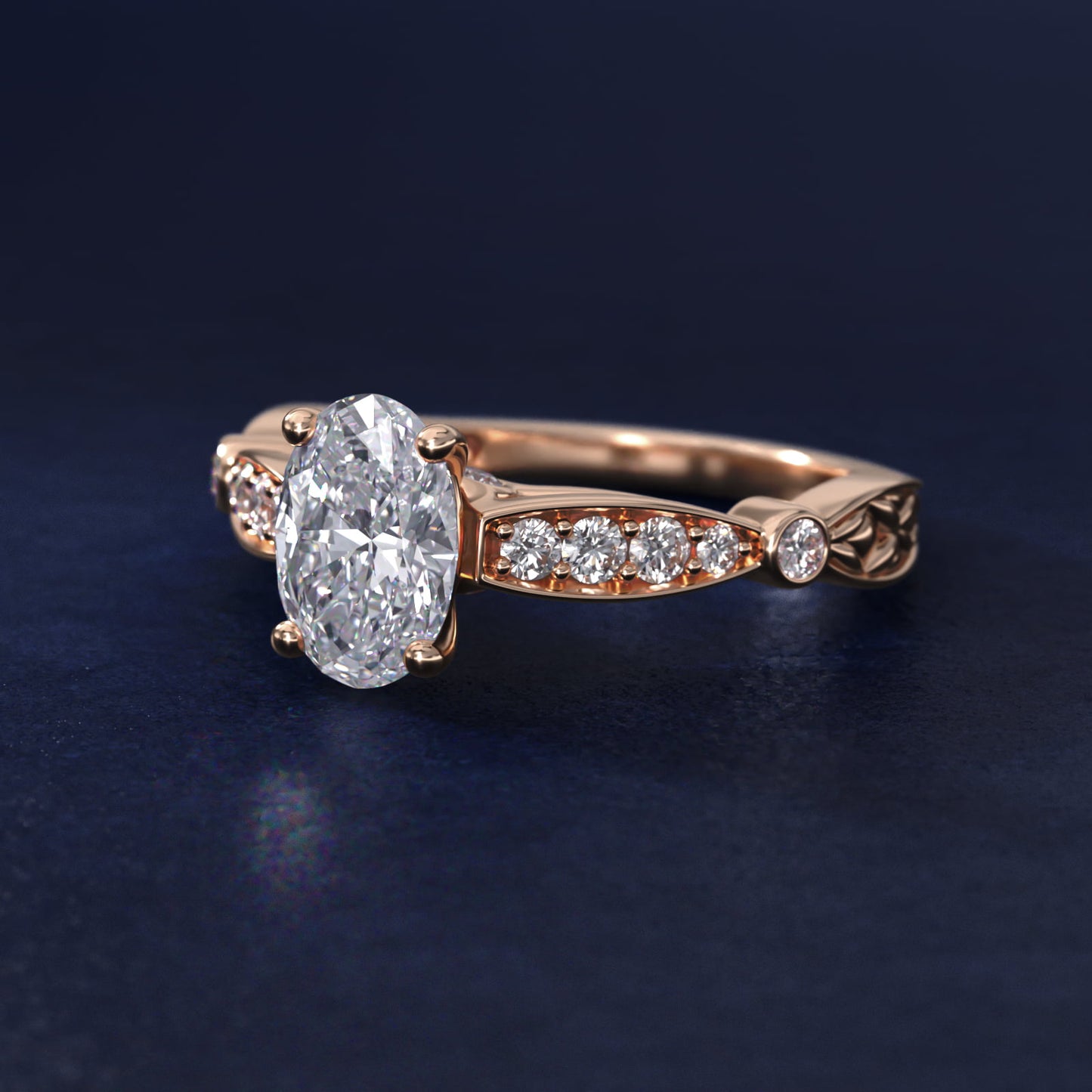 Embossed Vintage-Style Engagement Ring In 14K Rose Gold By James Allen - Oval Center