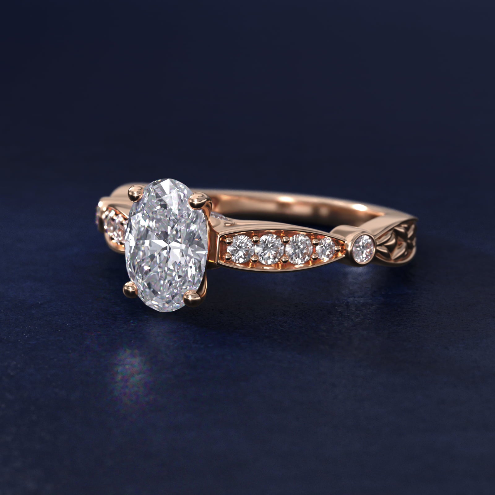 Embossed Vintage-Style Engagement Ring In 14K Rose Gold By James Allen - Oval Center