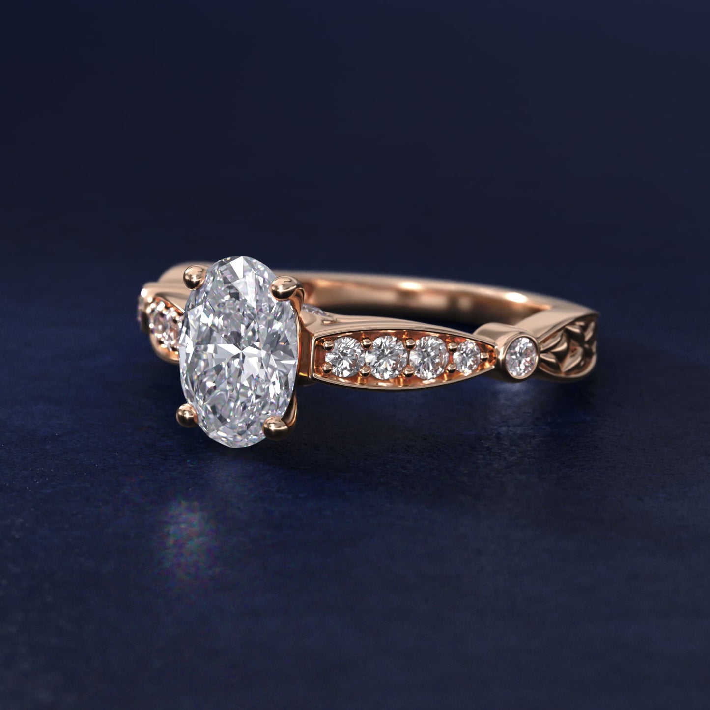 Embossed Vintage-Style Engagement Ring In 18k Rose Gold By James Allen - Oval Center