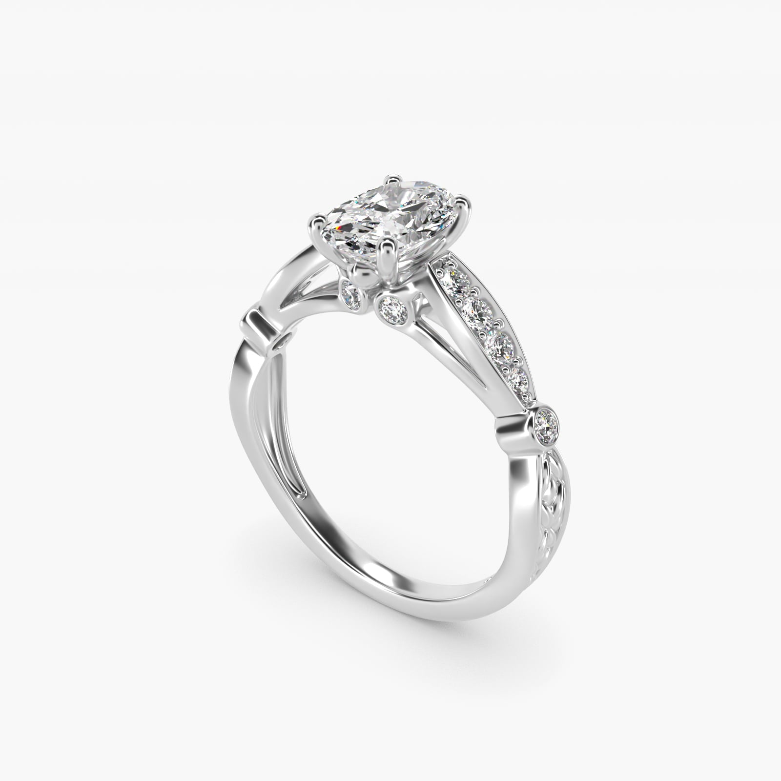 Embossed Vintage-Style Engagement Ring In 14K White Gold By James Allen - Oval Center